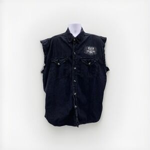 Bikers Edge Mens Plus Black‎ Denim Sleeveless Distressed Biker Vest Sz 2XL